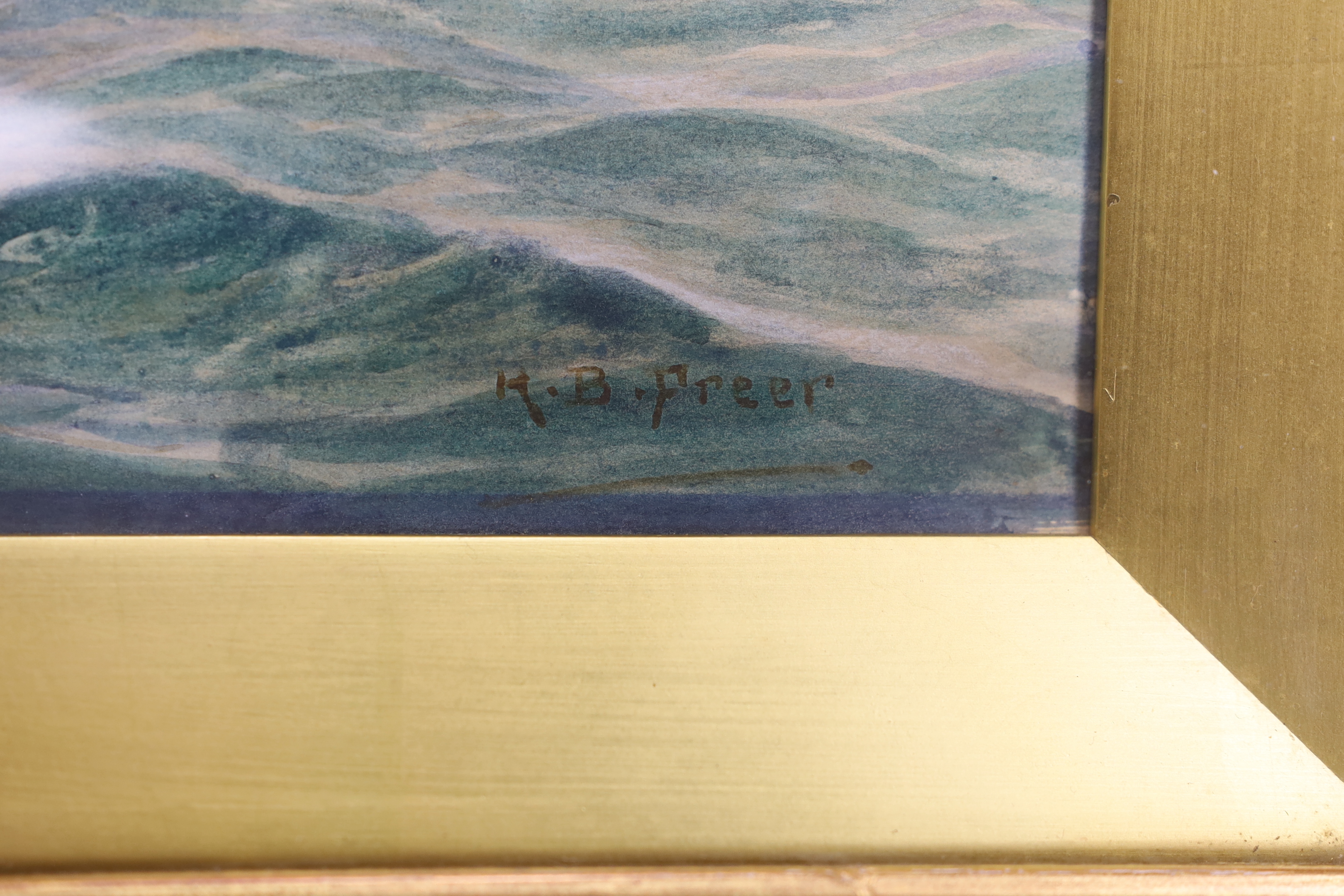 Henry Branston Freer (fl.1870-1900), watercolour, 'The North Sea', signed with label verso, 22 x 34cm